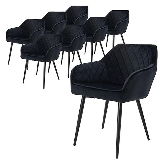 8 spisebordsstole sæt fløjlsstole polstret stol sort