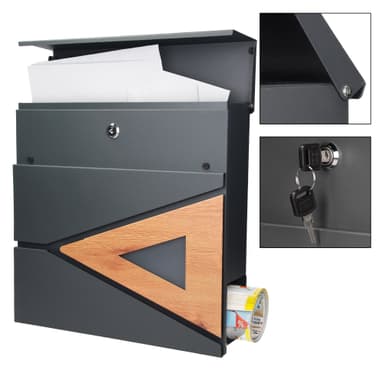 ML-Design brevkasse 37x36,5x11 cm antracit/træmønstret stål