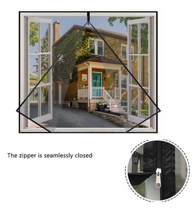 Vinduesskærm myggenet vindue mesh vindue med lynlås Sort 150x130 cm