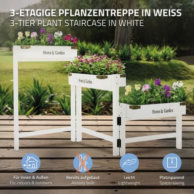 ML-Design 2 blomsterbakker i 3 niveauer, hvid, 32x16x7cm
