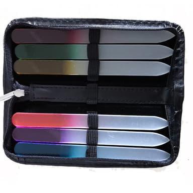 6 Pack bærbart neglepoleringsværktøj glas neglefil med læder opbevaringstaske MultiColor