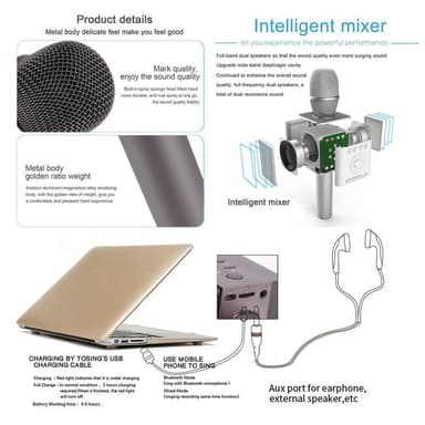 Karaoke mikrofon med Bluetooth-højttaler 5W - Rosaguld