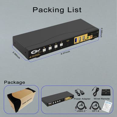 KVM Switch 4x2 Dual MST Monitor 1xDisplayport 1.4, 1xHDMI 2.1, 4K60Hz
