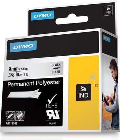 DYMO Rhino Professional, mærkbar permanent polyestertape, 9 mm, sort