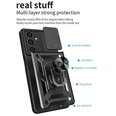 SKALO Samsung A05s 4G Armor Hybrid Metal Ring Camera Slider - Sort