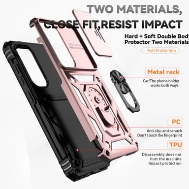 SKALO Samsung S24 Armor Hybrid Metal Ring Camera Slider - Rosa guld