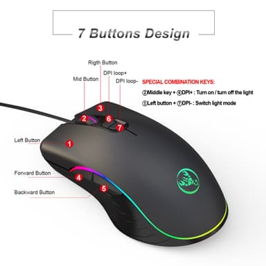 Kablet gaming tastatur mus sæt, RGB baggrundsbelyst, responsiv blå switch