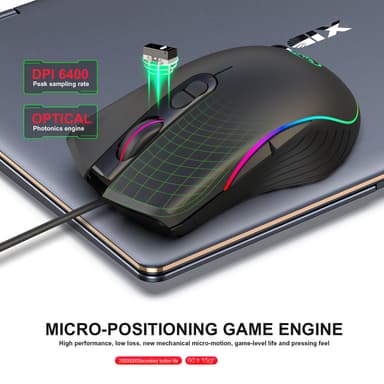 Kablet gaming tastatur mus sæt, RGB baggrundsbelyst, responsiv blå switch
