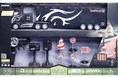 CRAZON Lastbil R/C m/trailer & skilte 1:16 2,4GHz sort