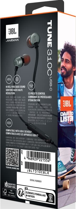 JBL Tune 310 USB C in-ear høretelefoner (sort)