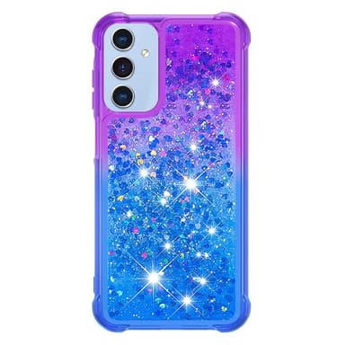 SKALO Samsung A15 5G Kvicksand Glitter Hjerter TPU Cover - Lilla-Blå