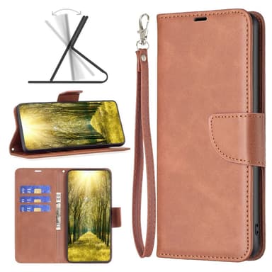 SKALO Xiaomi Redmi Note 13 4G Flip Cover m. pung i PU-læder - Brun