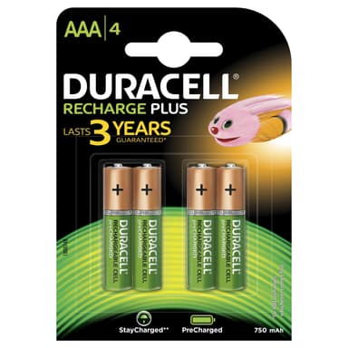 Duracell Recharge Plus AAA 750mAh batterier - 4 stk