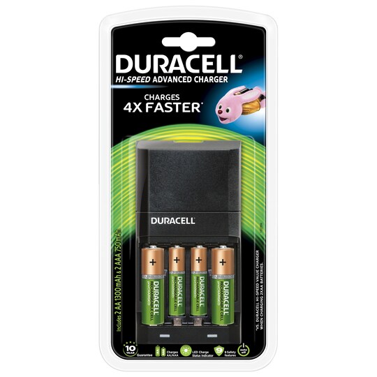 Duracell AA/AAA oplader + 4 x genopladelige batterier