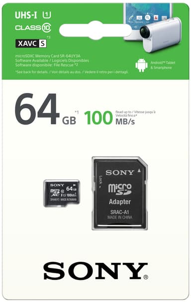 Sony Micro SD hukommelseskort 64 GB + adapter