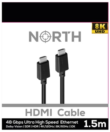 NORTH HDMI Kabel Ultra High Speed 1,5m 48Gbps 8K/60Hz 4K/120Hz 10K