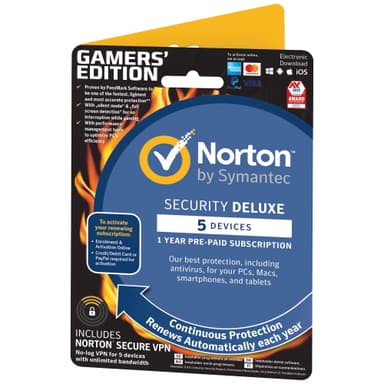 Norton Security Deluxe Gamers Edition - 5 enheder (online abonnement)