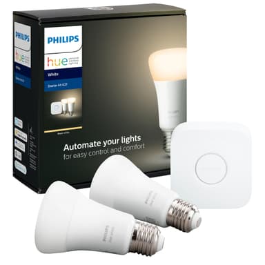 Philips Hue White startsæt (2x 9W E27 + 1 x bro)