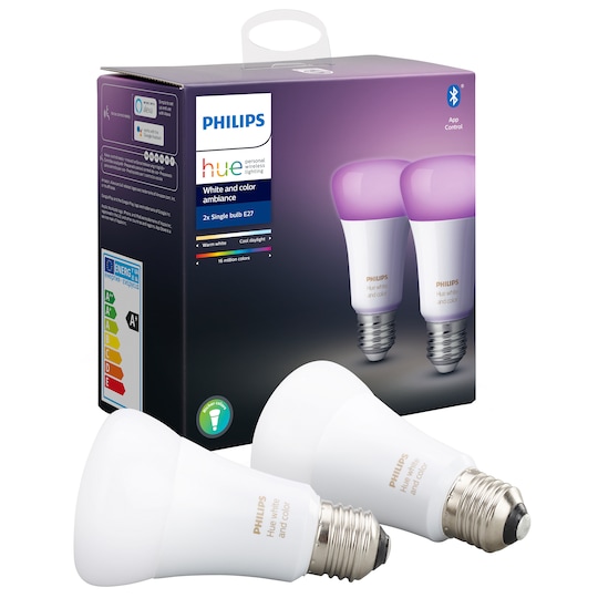 Philips Hue White and Color Ambiance LED-pære 9W A60 E27 - 2-pak