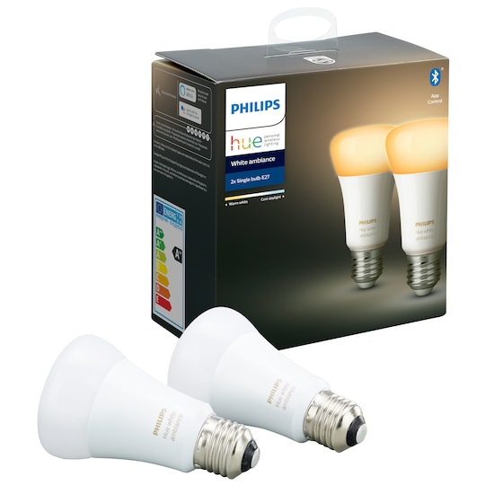Philips Hue White Ambiance LED-pære 8,5W A60 E27 - 2-pak