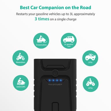 RAVPower 10000 mAh powerbank og 400A Car jump starter, Black