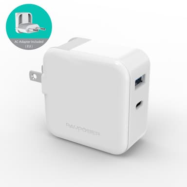 RAVPower 2-port 36W USB-C PD og QC 3.0 USB-A vægoplader, Hvid