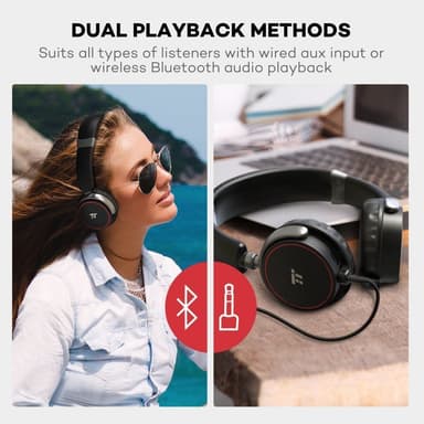 TaoTronics Over-Ear Bluetooth Headphones & 3.5mm Aux Kabel, Sort