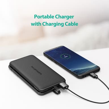 RAVPower Blade Series 10000 mAh Power Bank med Built-in Lightning Kabel, Sort