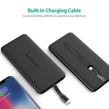 RAVPower Blade Series 10000 mAh Power Bank med Built-in Lightning Kabel, Sort