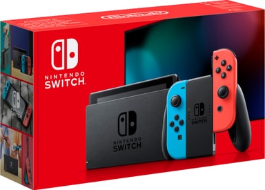 Nintendo Switch spillekonsol 2019 m. neon blå/røde JoyCon controllers