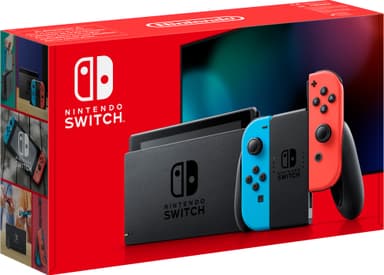 Nintendo Switch spillekonsol 2019 m. neon blå/røde Joy-Con controllers