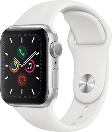 Apple Watch Series 5 40 mm (sølv aluminium/hvid sportsrem)