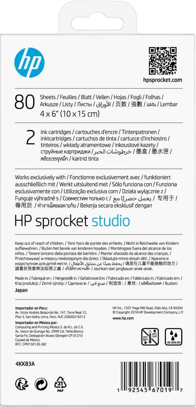 HP 4KK83A Sprocket Studio-pakke med blæk og 80 sider fotopapir