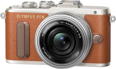 Olympus PEN E-PL8 CSC kamera + 14-42 mm pandekageobjektiv (brun)