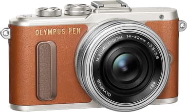 Olympus PEN E-PL8 CSC kamera + 14-42 mm pandekageobjektiv (brun)