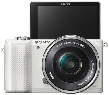 Sony A5000 systemkamera + 16-50mm PZ objektiv - hvid