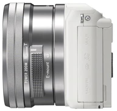 Sony A5000 systemkamera + 16-50mm PZ objektiv - hvid