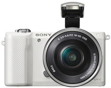Sony A5000 systemkamera + 16-50mm PZ objektiv - hvid