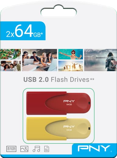 PNY Attache 4 Colors USB 2.0 USB-stik 64 GB 2-pak
