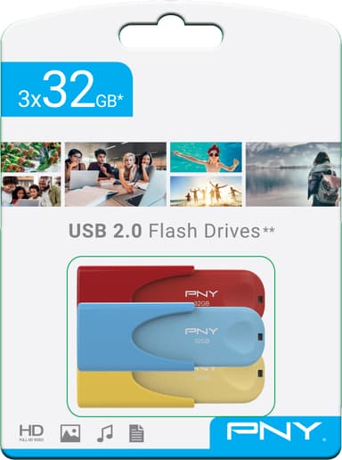 PNY Attache 4 Colors USB 2.0 USB-stik 32 GB 3-pak