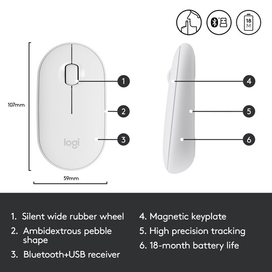 Logitech Pebble M350 trådløs mus (hvid)