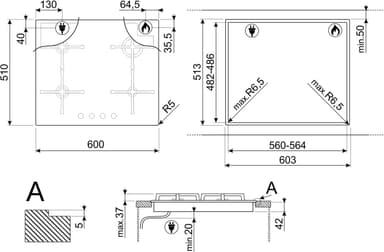 Smeg Linea gaskogeplade PV164N2