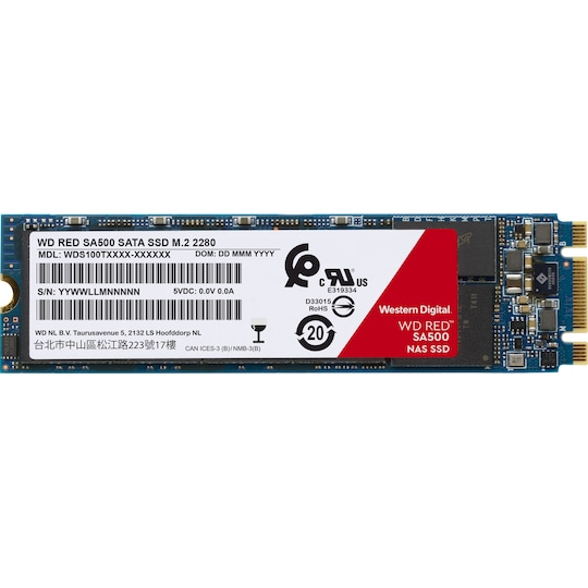 WD Red SA500 intern M.2 SATA SSD til NAS (500 GB)