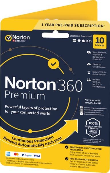 Norton 360 Premium antivirusprogram -10 enheder (online abonnement)