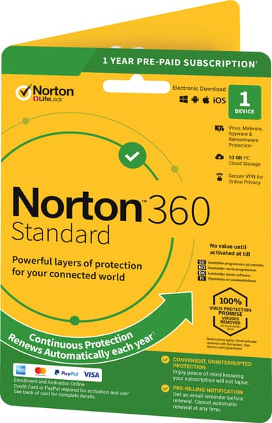 Norton 360 Standard antivirusprogram - 1 enhed (online abonnement)