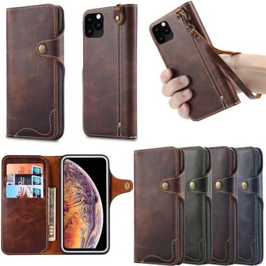 Wallet 3-kort ægte læder Apple iPhone 11 Pro Max (6,5 ")  - sort