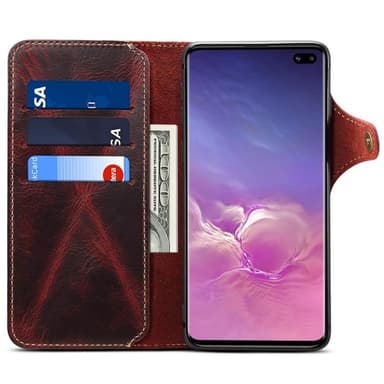 Wallet 3-kort ægte læder Samsung Galaxy S10 Plus (SM-G975F)  - sort