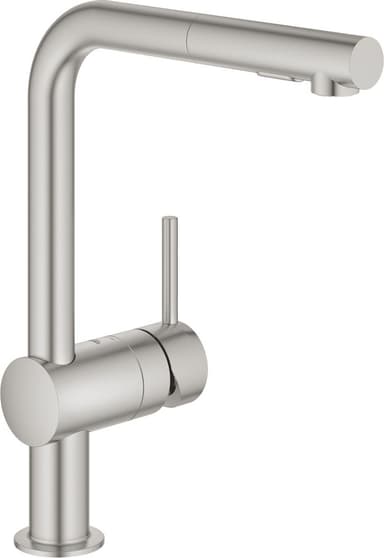 Grohe Minta blandingsbatteri med L-tud og udtræk (børstet krom)