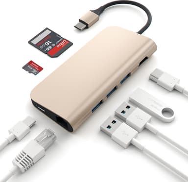 Satechi USB-C Multi-Port med Ethernet-adapter (guld)