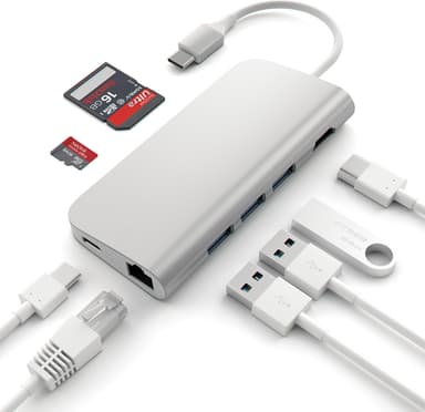 Satechi USB-C Multi-Port med Ethernet-adapter (sølv)